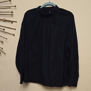 Ann Taylor Women's Dark Navy With Black Stripe Checkered Shirt